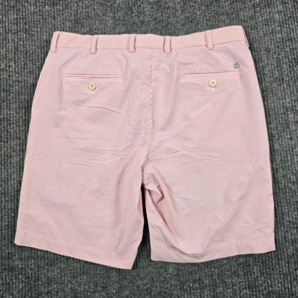 Peter Millar Crown Crafted Shorts Men 35 Pink Seersucker Stripe Performance Golf